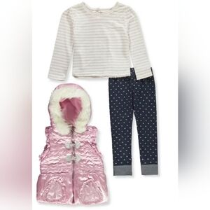 Brand New Little Lass Pink Vest Set with Striped Top and Polka Dot Pants size 3t